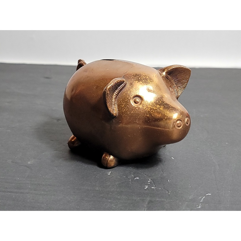 Vintage Brass Pig Piggy Bank Trinket Coin Change Holder